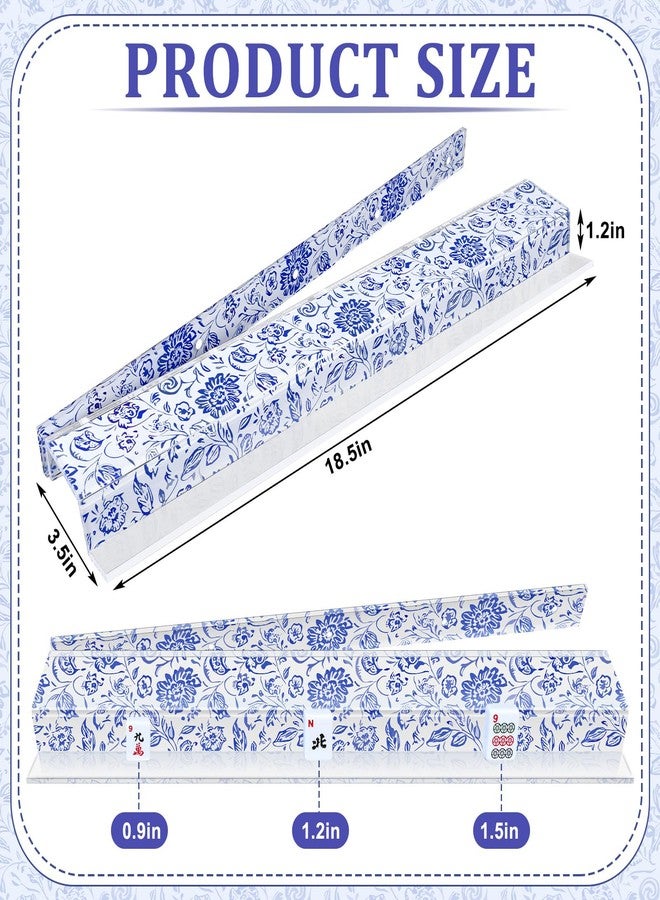 LaRandom 4 Pack Magnetic Chinoiserie Floral Mahjong Tile Racks with Removable Acrylic Pushers, 18.5 Inch Length American Mahjong Racks Holders with Blue Chinoiserie Pattern, Fits All Tile Sets - Image 2